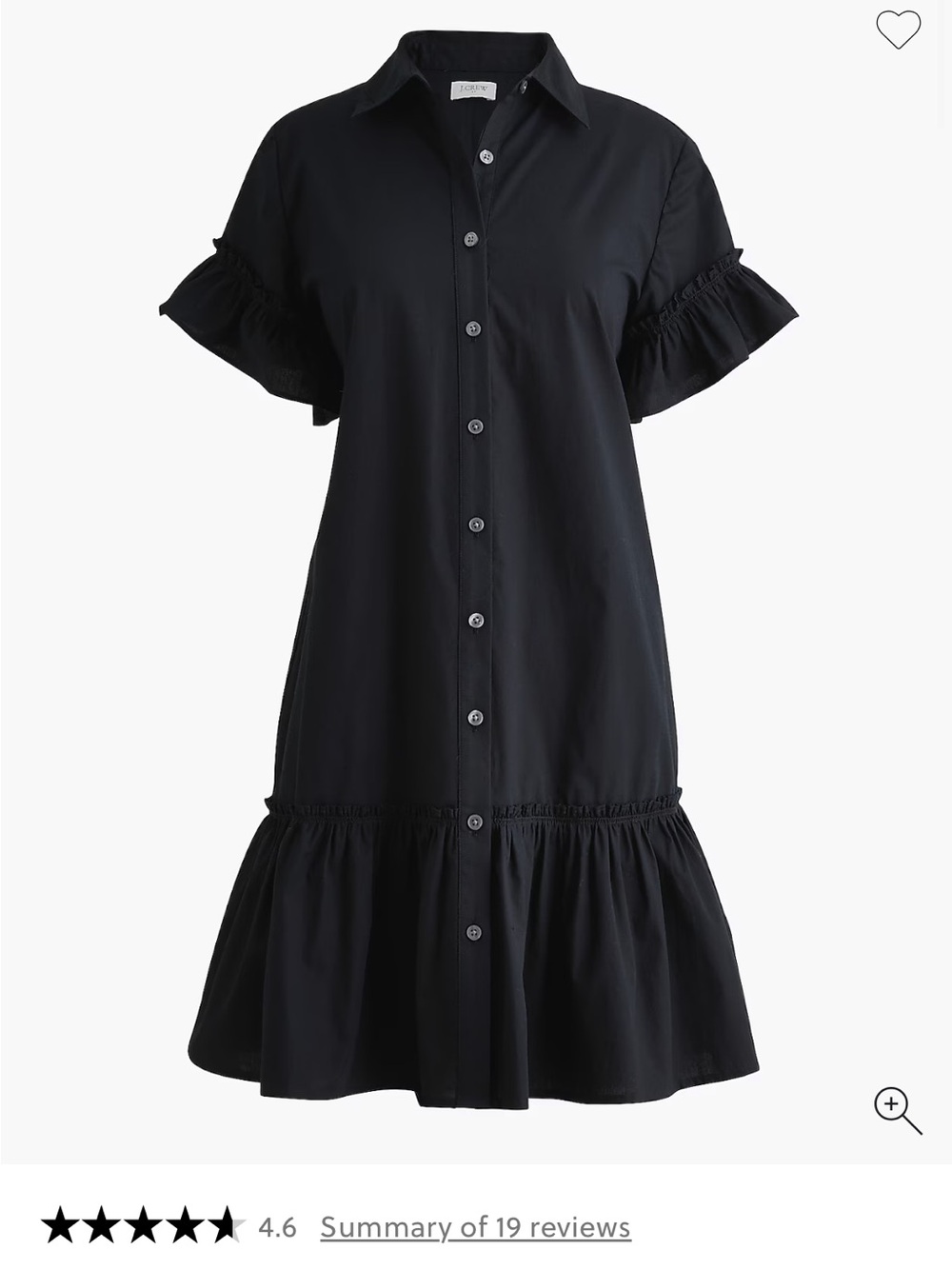 J. Crew Black Button-Front Ruffle Midi Dress